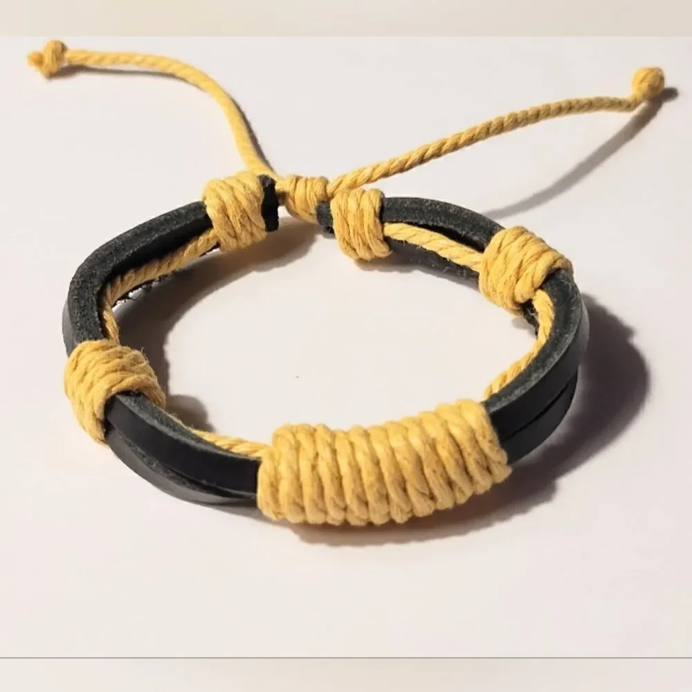 Men's bracelet‎ leather layered black new d52